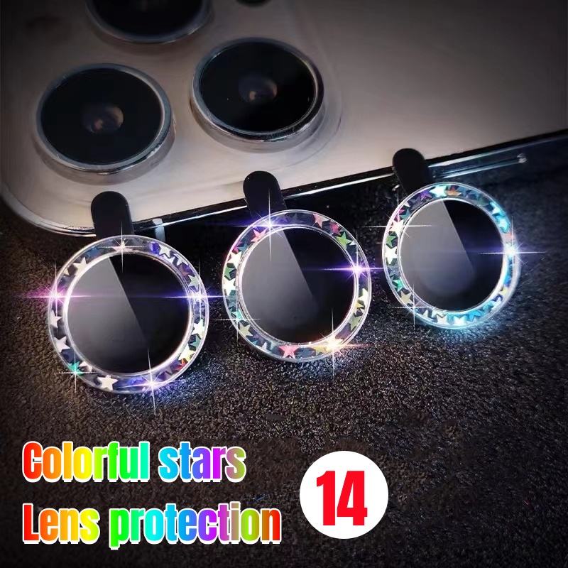 1/2/2/3buah 2023baru 3D Warna-Warni Glitter Bling Topi Pelindung Lensa Kamera Untuk iPhone 14 13 12Pro Max 13Mini Plating Ring Protector Pasta Film