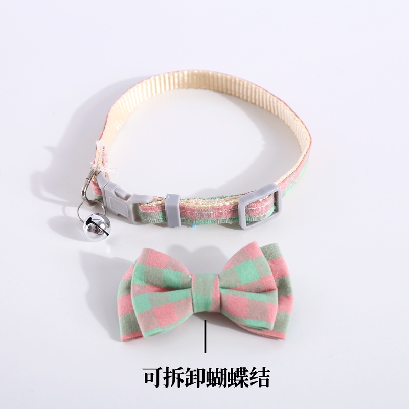 Pet cat bow collar Dengan Bell double nylon Detachable bow cat and dog Daisy Necklace