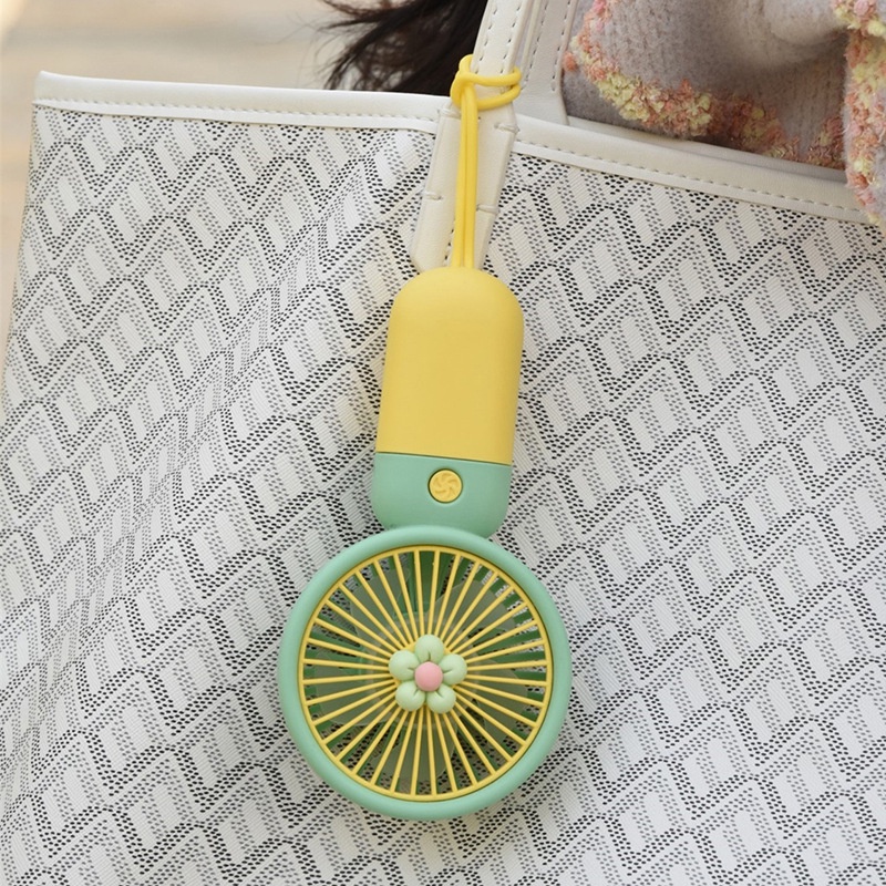 Kipas Angin Mini Lucu Bunga Kecil Fortable Handy Fan USB Rechargeable Fans Dengan Lanyard