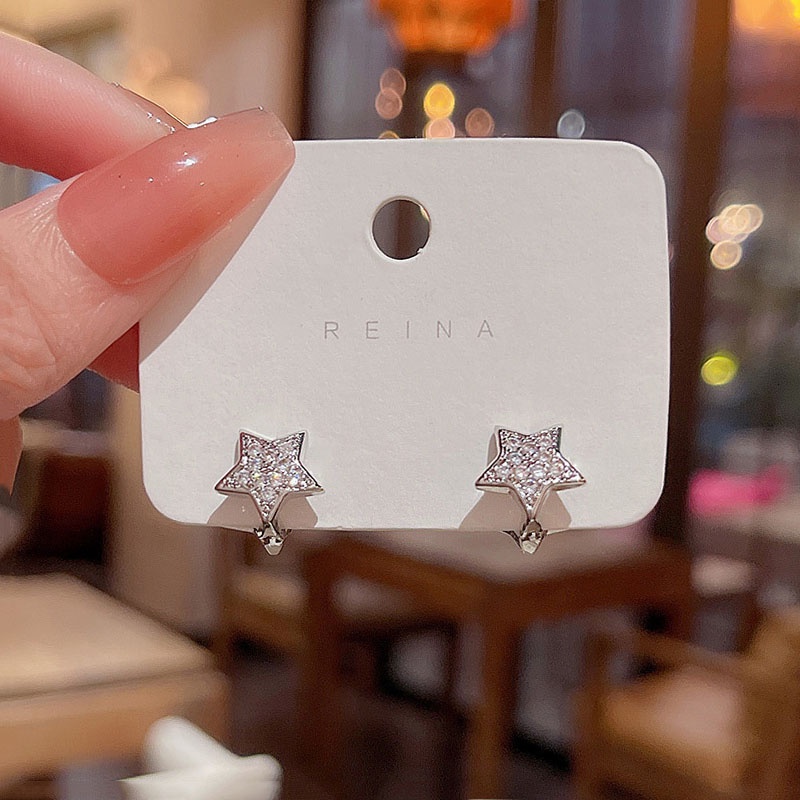 925 Perak Jarum Indah Bintang Anting Perempuan Fashion Rasa Tinggi Dua Sisi Anting