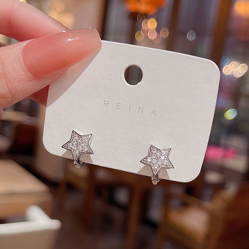 925 Perak Jarum Indah Bintang Anting Perempuan Fashion Rasa Tinggi Dua Sisi Anting