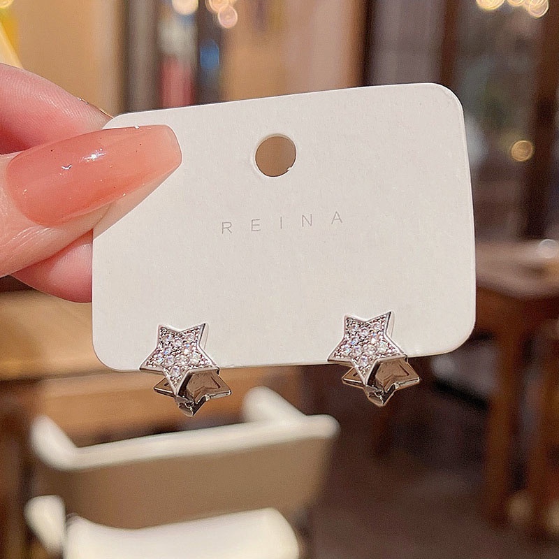 925 Perak Jarum Indah Bintang Anting Perempuan Fashion Rasa Tinggi Dua Sisi Anting