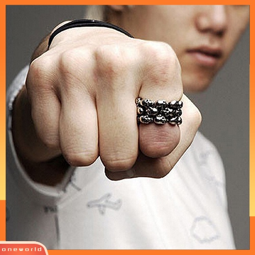 OW 1Pc Men's Gothic Skull Finger Charm Stainless Steel Punk Biker Knuckle Ring