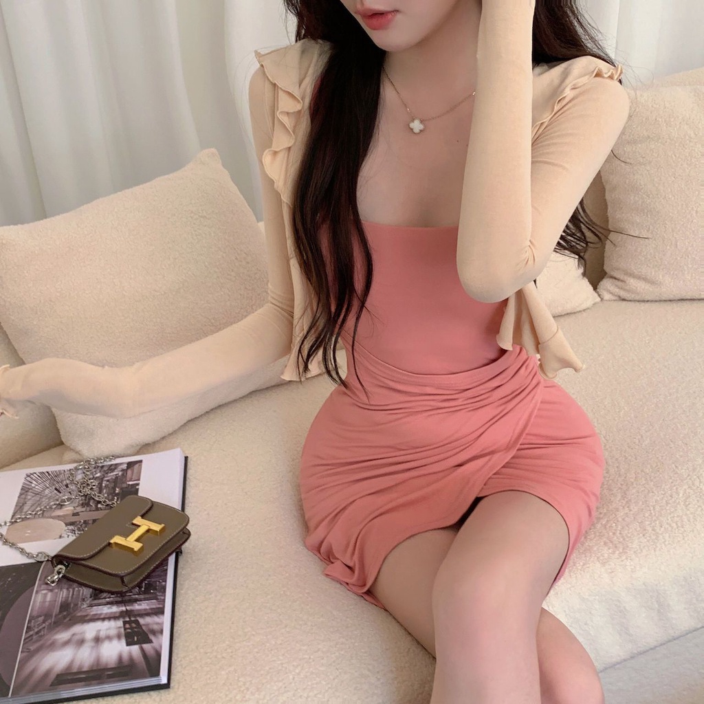 Red Gadis panas keinginan murni sling dress wanita musim semi keinginan murni angin celah ibu rok pendek rok pinggang bottoming tas pinggul rok