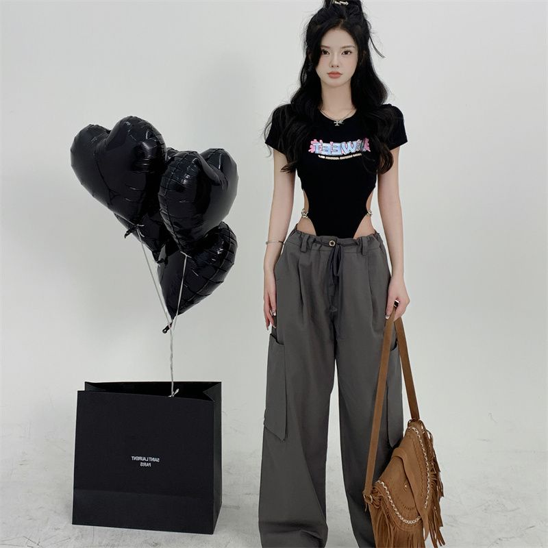 Aroana Personalized Hong Kong gaya lengan pendek t-shirt wanita musim panas ceruk desain rantai chic