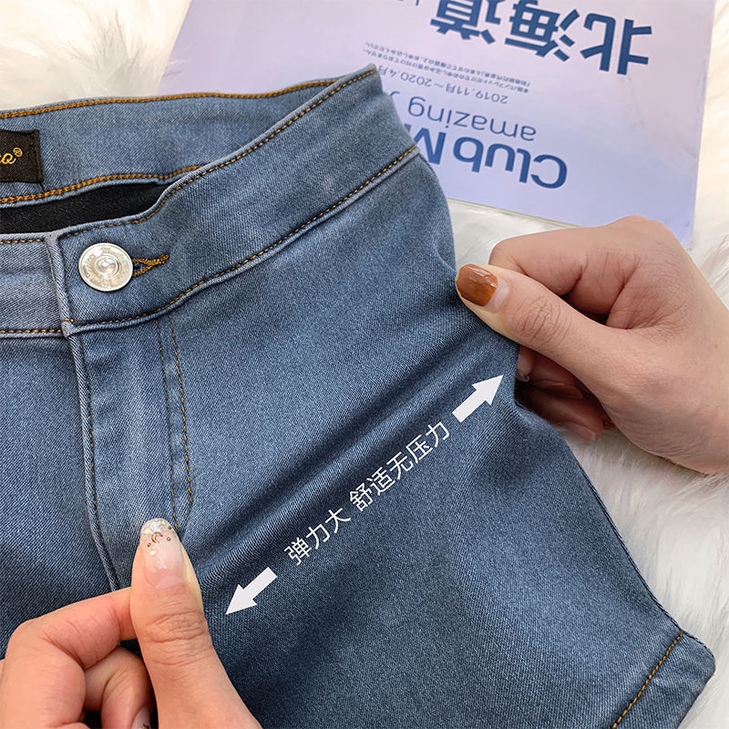 Red Besar Kaki Panjang Tinggi Pinggang Elastis Celana Pendek Denim Musim Semi dan Musim Panas Baru Seksi Paket Pantat Slim Ketat Elastis Tinggi hot Celana Celana Wanita