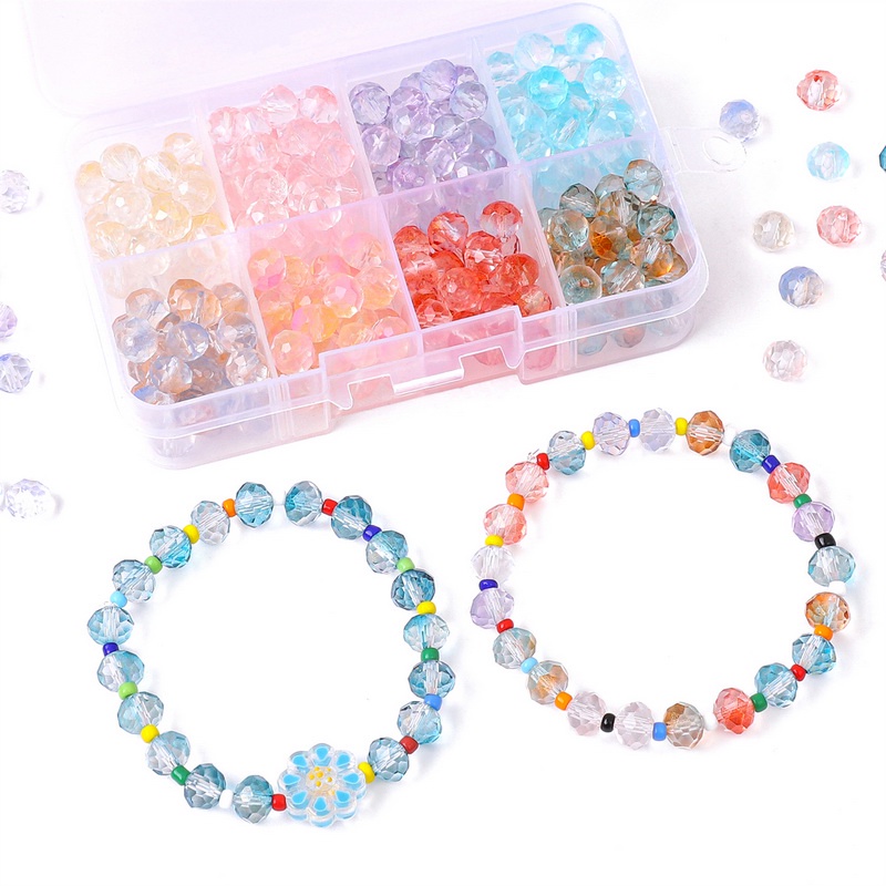 Set Kotak Manik-Manik Biji Kaca Gradasi Transparan 8warna 8mm Aksesoris Perhiasan Untuk Gelang DIY