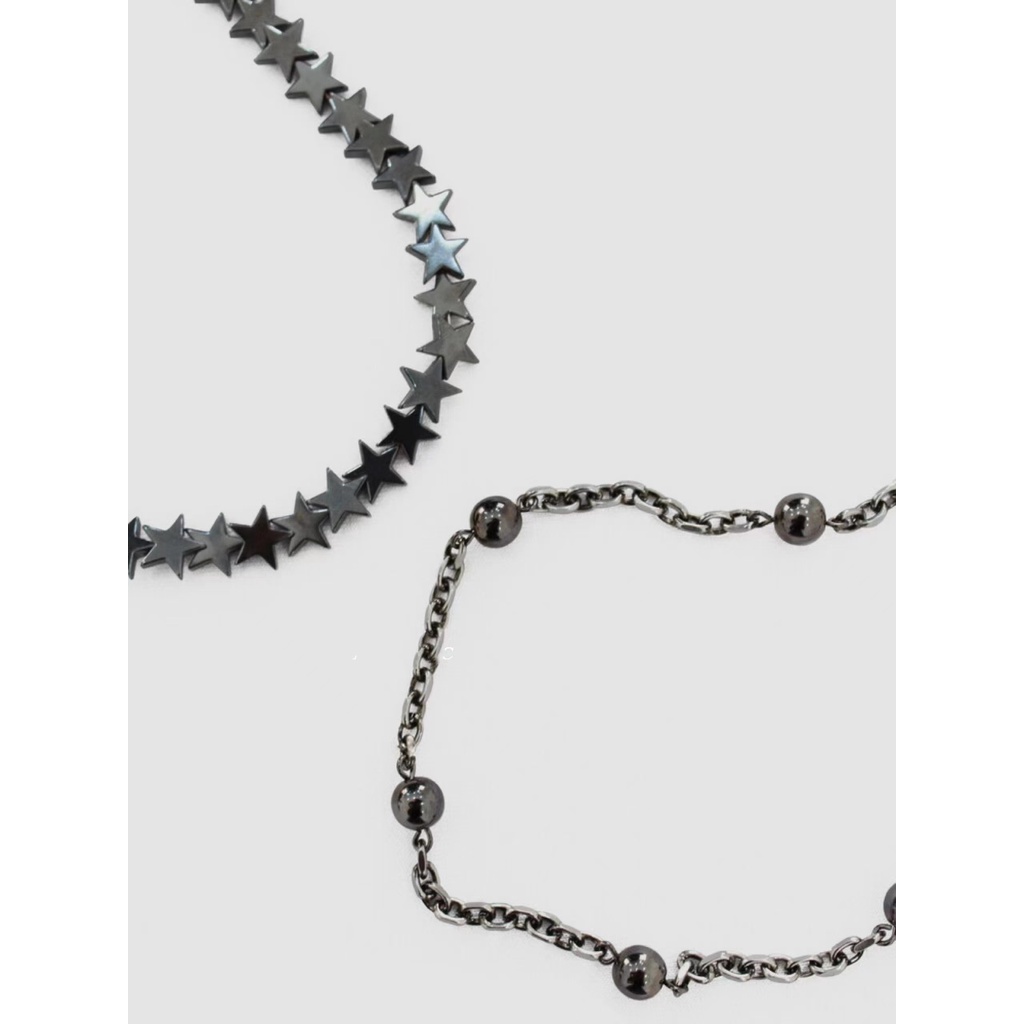 Kalung set Double layered, Liontin Bintang, choke Rantai Hitam