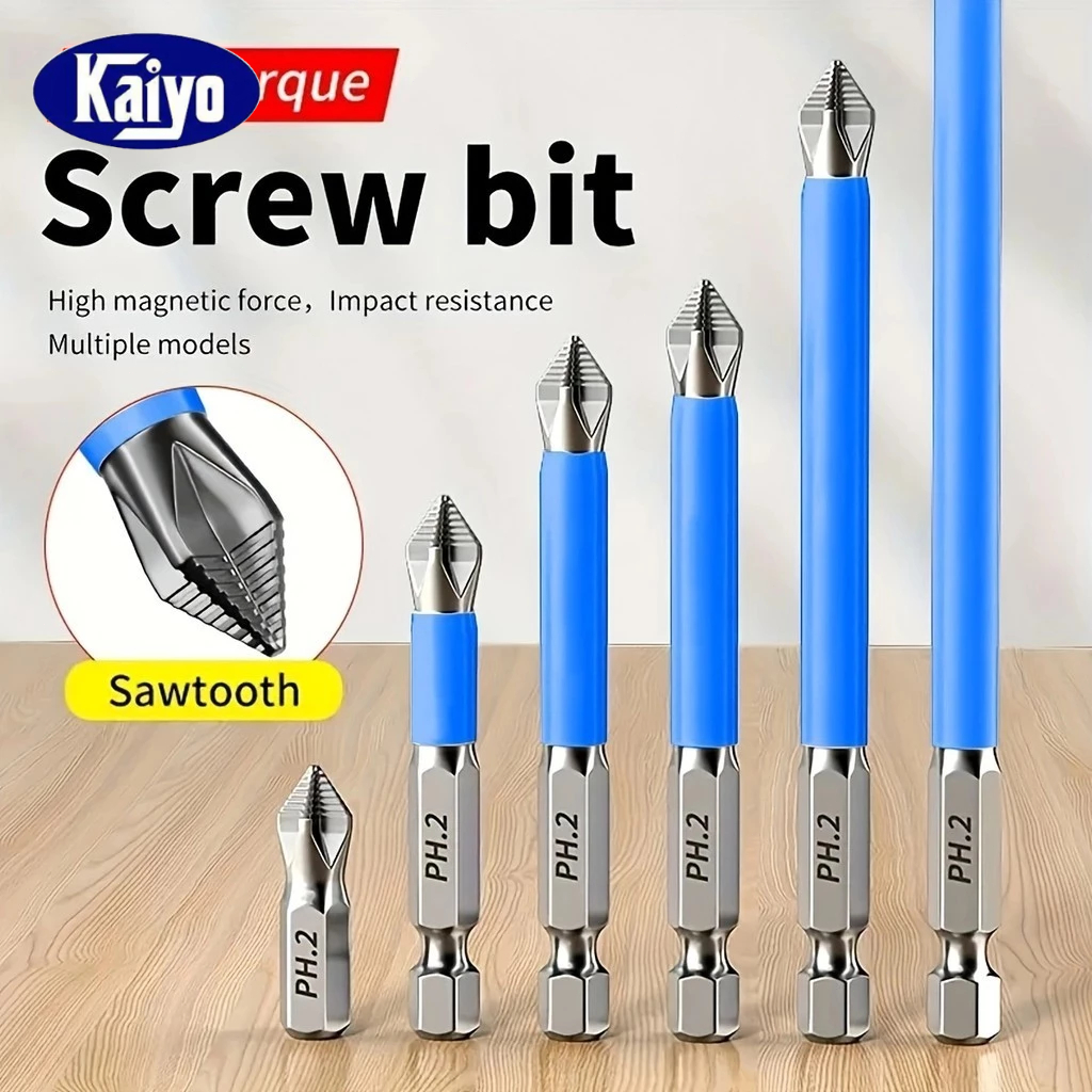 Set Mata Obeng 7 Buah, Mata Bor Obeng Magnetik Anti Selip PH2 25mm-150mm Kaiyo