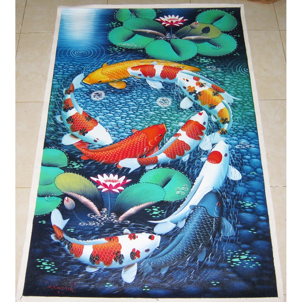 Lukisan Ikan Koi 9 Membentuk Angka 9 Ukuran Besar 85 X 135 Cm